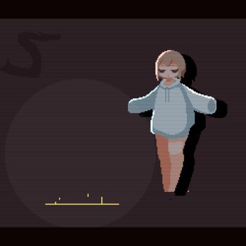 1girl alcohol animated animated_gif aqua_sweater bare_legs beer brown_hair closed_eyes drawstring floating_hair glitch long_sleeves looping_animation lowres original pixel_art shadow short_hair sleeves_past_fingers sleeves_past_wrists solo sotie sweater wind