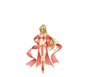 1girl arabian_clothes armlet bare_shoulders barefoot_sandals_(jewelry) blonde_hair blue_eyes blush breasts circlet cleavage dancer full_body game_cg harem_outfit high_ponytail highres inoino jewelry kouyoku_senki_exs-tia large_breasts long_hair looking_at_viewer medium_breasts mouth_veil navel necklace non-web_source official_art pelvic_curtain ponytail pubic_tattoo revealing_clothes rieszverne_suzette_paladill shawl solo stomach swimsuit tachi-e tattoo toeless_legwear transparent_background variant_set veil very_long_hair