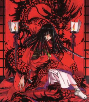 black_hair clamp japanese_clothes katana kimono kishuu_arashi long_hair solo sword tabi weapon x_(manga)