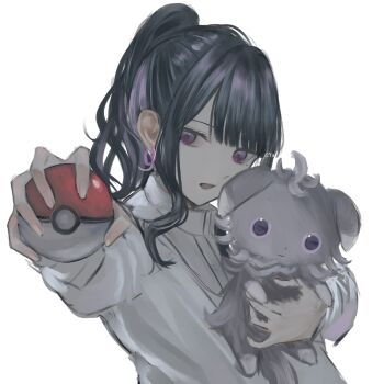 1girl espurr gen_6_pokemon hashtag-only_commentary highres koshimizu_toru nijisanji nintendo niya_(2ya28) poke_ball pokemon virtual_youtuber