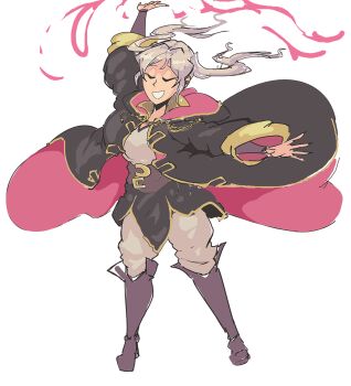 1girl arms_up closed_eyes davewaterfalls female_robin_(fire_emblem) fire_emblem fire_emblem_awakening magic nintendo robe simple_background solo twintails white_hair