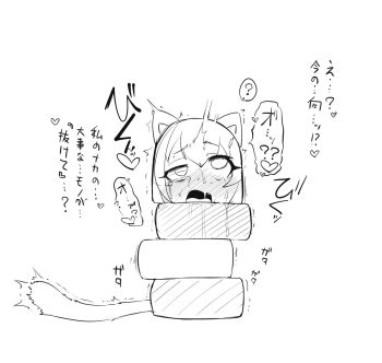 1girl ? ?? ^^^ ahegao animal_ears cat_ears crying crying_with_eyes_open daruma_otoshi dashed_eyes greyscale heart mind_break monochrome nekono_matatabi open_mouth original personification rolling_eyes simple_background solo spoken_heart tears translation_request what white_background