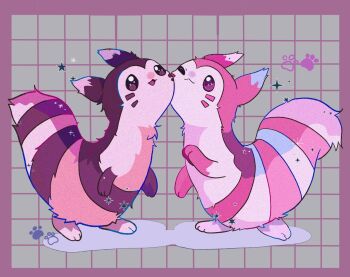 Rule 34 | alternate color, animal focus, brown eyes, commentary request, furret, gen 2 pokemon, highres, mendako (tyatyaumai29), nintendo, no humans, open mouth, paw print, pink eyes, pokemon, pokemon (creature), shiny and normal, shiny pokemon, smile, standing, star (symbol)