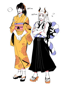 1boy 1girl absurdres height_chart height_comparison highres kikunojo_(one_piece) one_piece trap yamato_(one_piece)