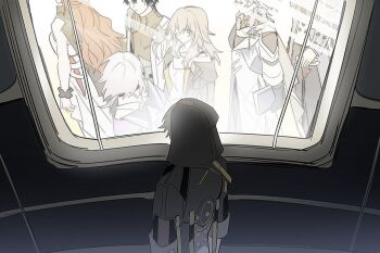 3girls 4boys astral_express_(honkai:_star_rail) book caelus_(honkai:_star_rail) cane dan_heng_(honkai:_star_rail) dan_heng_(hunt)_(honkai:_star_rail) expressionless grey_hair himeko_(honkai:_star_rail) holding holding_cane honkai:_star_rail honkai_(series) hood hood_up long_hair long_sleeves looking_at_another looking_outside march_7th_(honkai:_star_rail) march_7th_(preservation)_(honkai:_star_rail) multiple_boys multiple_girls orange_hair pink_hair salmonntan stelle_(honkai:_star_rail) sunday_(honkai:_star_rail) trailblazer_(honkai:_star_rail) train walking welt_yang window