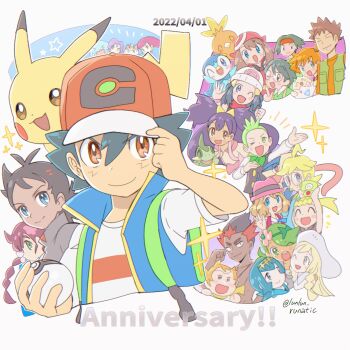 &gt;_&lt; 6+boys 6+girls =_= ^_^ adjusting_clothes adjusting_headwear ahoge anniversary aqua_eyes ash_ketchum axew bandana baseball_cap beanie black_hair black_vest blonde_hair blue_eyes blue_hair blue_vest blush blush_stickers bonnie_(pokemon) bow bowtie braid bright_pupils brock_(pokemon) brown_eyes brown_hair chloe_(pokemon) cilan_(pokemon) clemont_(pokemon) clenched_hand closed_eyes closed_mouth collared_shirt commentary_request cropped_torso dark-skinned_female dark-skinned_male dark_skin dated dawn_(pokemon) dot_nose english_text everyone eyelashes flower gen_1_pokemon gen_2_pokemon gen_3_pokemon gen_4_pokemon gen_5_pokemon gen_6_pokemon glasses goh_(pokemon) green_bow green_bowtie green_eyes green_hair green_shirt green_vest greninja hair_flower hair_ornament hairband hairclip hat headband highres holding holding_poke_ball holding_pokemon index_finger_raised iris_(pokemon) james_(pokemon) jessie_(pokemon) kiawe_(pokemon) lana_(pokemon) legendary_pokemon lillie_(pokemon) long_hair long_sleeves long_tongue mallow_(pokemon) max_(pokemon) may_(pokemon) meowth misty_(pokemon) multicolored_hair multiple_boys multiple_girls nintendo no_sclera nostrils on_shoulder one_eye_closed open_clothes open_mouth open_vest orange_hair orange_shirt pikachu pink_eyes pink_hair pink_hat piplup poke_ball poke_ball_(basic) pokemon pokemon_(anime) pokemon_(classic_anime) pokemon_(creature) pokemon_bw_(anime) pokemon_dppt_(anime) pokemon_journeys pokemon_on_shoulder pokemon_rse_(anime) pokemon_sm_(anime) pokemon_xy_(anime) purple_hair red_bandana red_hair red_hat red_headband round_eyewear runachikku scarf serena_(pokemon) shirt short_hair short_sleeves side_ponytail smile sophocles_(pokemon) spiked_hair star_(symbol) togepi tongue topless_male torchic tracey_sketchit traditional_bowtie twintails two-tone_hair v-shaped_eyebrows very_long_hair very_long_tongue vest waving white_hat white_pupils white_shirt wobbuffet yellow_hairband yellow_scarf zygarde zygarde_core