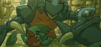 claws closed_eyes closed_mouth dragon evolutionary_line fangs fins gabite garchomp gen_4_pokemon gible nintendo no_humans onamuzi_illust open_mouth outdoors pokemon pokemon_(creature) pokemon_focus sharp_teeth smile teeth water