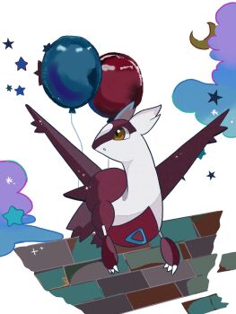 animal_focus balloon cloud commentary_request crescent dragon gen_3_pokemon highres latias legendary_pokemon mendako_(tyatyaumai29) nintendo no_humans pokemon pokemon_(creature) simple_background solo star_(symbol) white_background wings yellow_eyes