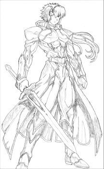 ai-assisted bad_tag brave_soul concept_art graphite_(medium) lineart mogudan_(style) original scrapped_princess sicklebx sword traditional_media weapon