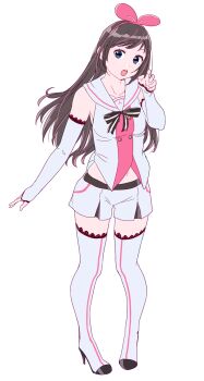 1girl boots brown_hair detached_sleeves full_body hairband high_heel_boots high_heels kizuna_ai kizuna_ai_(1st_costume) kizuna_ai_inc. long_hair multicolored_hair navel ojipon open_mouth pink_hair pink_hairband sailor_collar shirt short_shorts shorts simple_background sleeveless sleeveless_shirt sleeves_past_wrists solo standing streaked_hair thigh_boots thighhighs virtual_youtuber white_background white_sailor_collar white_shorts white_sleeves