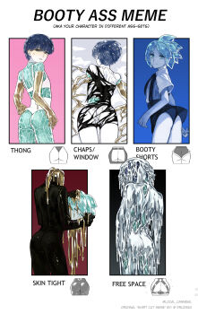 1other absurdres adjusting_clothes adjusting_swimsuit aqua_eyes aqua_hair aqua_nails ass bikini black_bodysuit blue_eyes blue_hair blush bodysuit booty_ass_(meme) bowl_cut chart closed_eyes collared_shirt commentary completely_nude cowboy_shot cracked_skin crystal_hair disembodied_head dripping embarrassed english_commentary english_text facing_away floating_hair gem_uniform_(houseki_no_kuni) golden_arms green_eyes hand_on_own_head heterochromia highleg highleg_bikini highres holding_detached_head houseki_no_kuni jumpsuit liquid liquid_metal looking_at_viewer looking_back meme multiple_drawing_challenge multiple_views nail_polish nude panties phosphophyllite phosphophyllite_(gemstone) phosphophyllite_(ll) severed_head shirt shirt_cut_meme short_hair short_jumpsuit short_sleeves shorts shorts_lift skin_tight skort smile sparkle spoilers suspenders sweatdrop swimsuit torn_clothes torn_jumpsuit torn_panties twitter_username underwear white_bikini white_eyes white_panties white_shirt wind wind_lift zakirsiz