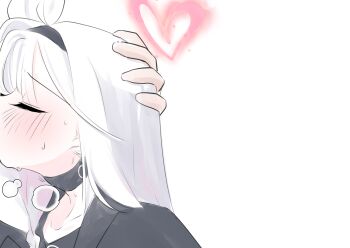 1girl absurdres black_choker black_hairband black_jacket black_shirt blue_archive choker closed_eyes food food_in_mouth hair_ribbon hairband halo heart heart_halo heavy_breathing highres jacket kiss long_hair multicolored_hair pale_skin pink_hair pink_halo plana_(blue_archive) pocky pocky_day pocky_in_mouth pocky_kiss profile ribbon shared_food sharp_to_sharp shirt simple_background streaked_hair swallowing swept_bangs two-tone_hair upper_body variant_set white_background white_hair white_ribbon