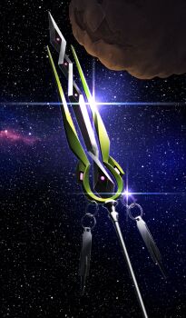 asteroid commentary_request fate/grand_order fate_(series) galaxy game_cg glint no_humans official_art polearm pumpkin space star_(sky) starry_sky_background third-party_source weapon weapon_focus yume32ki