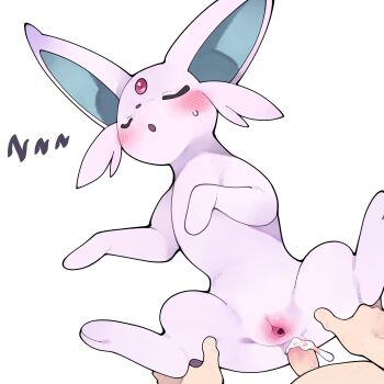 1boy 1girl absurdres anal animal_ears bestiality blush closed_eyes cum cum_in_ass espeon gen_2_pokemon hetero highres nintendo nude open_mouth penis pokemon pokemon_(creature) pokephilia purple_fur pussy sex sleep_molestation sleeping spread_legs sweatdrop uncensored white_background youjo_modoki