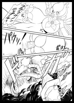 attack digimon digimon_(creature) fairy flower highres lento_(glamour_works) lilimon monochrome monster_girl nude okuwamon petals plant_girl what why