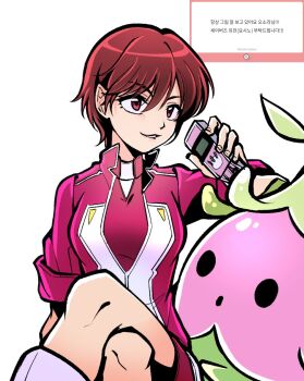 digimon digimon_(creature) digimon_savers fujieda_yoshino highres lalamon leaf oh_sorry_01 open_mouth petals pink_eyes pink_hair plant short_hair