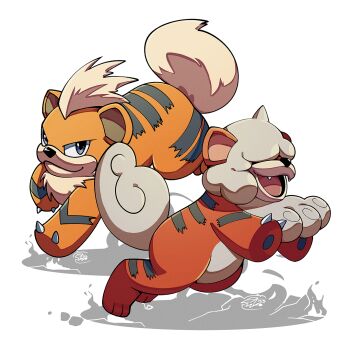 Rule 34 | alt text, claws, gen 1 pokemon, growlithe, hisuian growlithe, looking at viewer, mistray-art, nintendo, no humans, numbered, open mouth, orange fur, pokemon, pokemon (creature), regional and normal, signature, simple background, white background