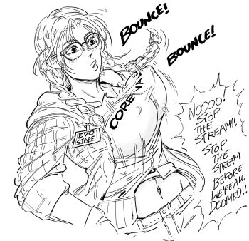 Rule 34 | 1girl, artist request, bb (baalbuddy), bouncing breasts, breasts, core values, covered erect nipples, female focus, glasses, highres, julia chang, large breasts, monochrome, namco, navel, solo, tagme, tekken, tekken 7