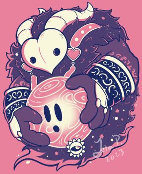 2023 cropped_torso featherofmetis heart highres holding horns kirby_(series) kirby_star_allies nintendo one-eyed pink_theme signature solid_oval_eyes void_termina void_termina_(demon_god_form) void_termina_(final_core)