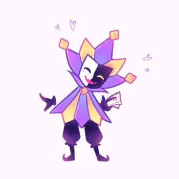 1boy card clown clown_boy dimentio dreamysuite fangs hat heart jester jester_boy male_focus mario_(series) mask nintendo open_mouth paper_mario rayman_limbs simple_background smile solo super_paper_mario