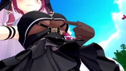 1girl 3d animated black_dress black_gloves black_veil bodystocking breast_focus breast_press breasts cleavage clothing_cutout dress elbow_gloves frilled_dress frills gloves heterochromia highres hololive houshou_marine houshou_marine_(ahoy!!_you&#039;re_all_pirates) large_breasts long_hair nun red_eyes red_hair see-through_cleavage see-through_clothes sound tagme twintails underboob veil video virtual_youtuber yellow_eyes
