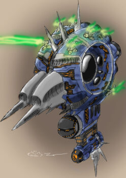 amarr_empire_(eve_online) battlecruiser_(eve_online) commentary concept_art energy energy_cannon english_commentary eve_online firing glowing grey_background military_vehicle no_humans novafox original pirate_faction_(eve_online) sansha&#039;s_nation_(eve_online) spacecraft spacecraft_turret spikes vehicle_focus