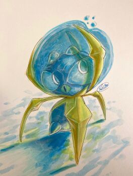 Rule 34 | animal focus, aqua pupils, aqua sclera, bubble, bug, colored sclera, dewpider, full body, gen 7 pokemon, highres, jarzard, nintendo, no humans, open mouth, pokemon, pokemon (creature), pokemon focus, signature, solo, water, white eyes