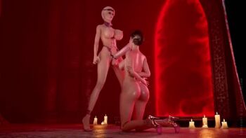 1futa 1girl 3d affect3d animated animated_gif arms_behind_back ass blonde_hair bloodlust_cerene_-_royal_descent bouncing_breasts bouncing_testicles breasts brown_hair candle cerene_(miro) fellatio futa_with_female futanari high_heels huge_penis jewelry kneeling large_breasts long_hair multiple_girls nipples nude oral penis portal_(object) shoes sophia_(miro) standing testicles uncensored white_hair