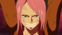 10s 1boy 1girl 2011 animated armpits arms_up black_eyes black_hair blush boots bound breasts chain chained chained_wrists clenched_teeth jewelry_bonney large_breasts long_hair marshall_d._teach midriff one_piece patterned_legwear pink_hair purple_eyes restrained shirt short_shorts shorts sound spread_legs stomach suspenders sweat tagme taut_clothes taut_shirt tears teeth thighhighs thighs ugly_bastard video