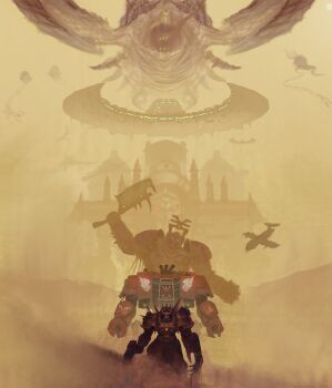 3boys absurdres adeptus_astartes aircraft airplane alien arm_cannon armor axe battle_axe blood blood_angels bloody_weapon bolter breastplate cannon chain chain_axe chaos_(warhammer) chaos_space_marine clawed_gauntlets claws collegia_titanica commentary day dreadnought_(warhammer_40k) dust dust_cloud eldritch_abomination english_commentary exhaust exhaust_pipe eyes_of_horus_(warhammer_40k) fake_horns fighter_jet from_behind full_armor gauntlets glowing glowing_eyes gun helmet highres holding holding_axe holding_weapon horned_helmet horns imperium_of_man looking_at_viewer mecha military military_vehicle monster multiple_boys necron outdoors pauldrons power_armor red_eyes robot science_fiction sharp_teeth ship shoulder_armor shoulder_cannon sign_of_khorne solo spacecraft spiked_armor spikes standing teeth terminator_armor thefearmaster tongue tyranid warhammer_40k watercraft weapon