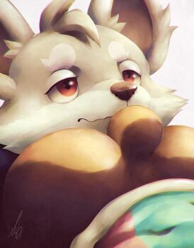 2boys ass battle_patrol bent_over bitfly black_fur bottomless chromatic_aberration dog dog_boy face_in_ass furry furry_male grey_fur lashuz_shiroha multicolored_fur multiple_boys red_eyes rokko_kuma short_tail shota signature simple_background tail thick_eyebrows two-tone_fur wolf wolf_boy