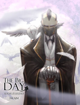 1boy beancurd bird cane chain formal_clothes swain_(league_of_legends) league_of_legends male_focus solo swain_(league_of_legends) yellow_eyes