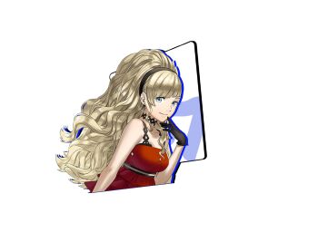 1girl blonde_hair dress game_cg kozaki_yuusuke long_hair m_hold’em official_art red_dress solo tachi-e transparent_background