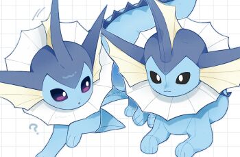 :3 :o ? animal_focus black_eyes blue_fur bright_pupils cetacean_tail character_doll commentary_request doll fins fish_tail gen_1_pokemon head_fins highres lying nintendo no_humans open_mouth pokemon pokemon_(creature) pokemon_focus purple_eyes simple_background solo tail vaporeon vli_sk22 white_background white_pupils