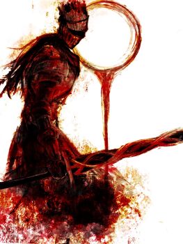 Rule 34 | 1boy, abstract, arm guards, armor request, cape, dark souls (series), dark souls iii, darksign (dark souls), english text, facing viewer, from side, helmet, highres, holding, holding sword, holding weapon, knowthisdream, looking to the side, red theme, shoulder guard, soul of cinder, sword, torn cape, torn clothes, weapon, white background