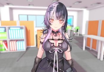 3d animated black_dress black_hair black_nails breasts cleavage daidaidaidaidaikirai dancing dress hair_ornament hatsune_miku hololive hololive_english kasane_teto large_breasts looking_at_viewer maio_maitake multicolored_hair novelites_(shiori_novella) office shiori_novella sound tagme tiktok_logo tongue tongue_out two-tone_hair upper_body video virtual_youtuber white_hair yellow_eyes