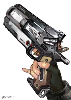 artist_name black_gloves close-up fingerless_gloves gloves gun handgun highres holding holding_gun holding_weapon kotone_a pistol titanfall_(series) titanfall_2 trigger trigger_discipline weapon white_background wingman_(titanfall)