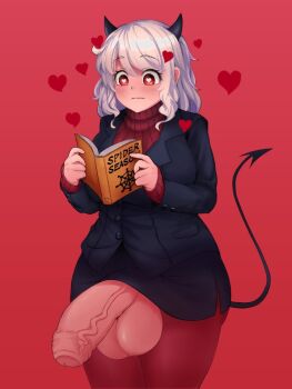 1futa black_dress blush breasts clothes_lift demon demon_girl demon_horns developing_erection dress flaccid foreskin futanari heart heart-shaped_pupils helltaker horns huge_penis large_breasts large_testicles minishell modeus_(helltaker) penis red_eyes skirt skirt_lift solo symbol-shaped_pupils testicles uncensored veins veiny_penis white_hair