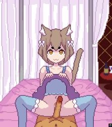 2boys :3 anal anal_fluid animal_ears animated bkrg blue_thighhighs breath brown_eyes brown_hair cat_boy cat_ears cat_tail clothed_sex clothes_lift cowgirl_position cum cum_in_ass deep_penetration dress dress_lift ejaculating_while_penetrated ejaculation felix_argyle happy_sex indoors large_penis male_penetrated multiple_boys mutual_orgasm open_mouth orgasm penis penis_size_difference pixel_art pov power_bottom re:zero_kara_hajimeru_isekai_seikatsu sex short_hair skirt skirt_lift small_penis source_request squatting squatting_cowgirl_position straddling tail thighhighs trap video yaoi yellow_eyes