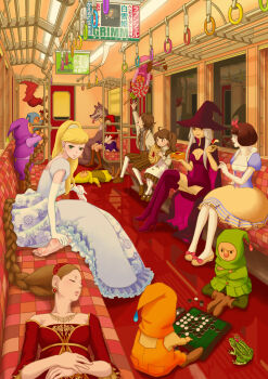 6+boys 6+girls absurdres apple big_bad_wolf black_hair blonde_hair board_game braid brown_hair candy cinderella_(fairy_tale) cinderella_(fairy_tale_character) cookie crossover crown disney dress dwarf elbow_gloves feet food frog frog_prince fruit gloves go_(board_game) gretel_(hansel_and_gretel) hansel_(hansel_and_gretel) hansel_and_gretel highres jewelry little_red_riding_hood_(fairy_tale) little_red_riding_hood_(fairy_tale_character) long_hair md5_mismatch multiple_boys multiple_girls pantyhose rapunzel_(fairy_tale) rapunzel_(fairy_tale_character) reversi single_braid sleeping sleeping_beauty_(disney) sleeping_beauty_(fairy_tale) snow_white&#039;s_dwarf_(fairy_tale_character) snow_white_(fairy_tale) snow_white_(fairy_tale_character) thighhighs train train_interior vanishing_point very_long_hair white_hair witch yuuhei