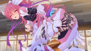 1girl armor ass blush bodysuit breasts censored closed_eyes dissolving_clothes en_ciel_rena en_ciel_rena_(aegis) game_cg gauntlets hair_ornament hair_ribbon kneeling kourin_tenshi_en_ciel_rena large_breasts large_variant_set long_hair magical_girl nipples non-web_source official_art open_mouth pink_hair purple_ribbon ribbon saitou_natsuki slime_(substance) slug solo suggestive_fluid suhamaya tentacles tomoe_rena torn_bodysuit torn_clothes variant_set