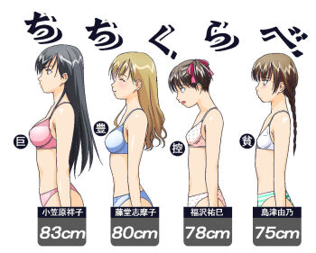 00s 4girls ^_^ a1_(initial-g) black_hair blonde_hair blue_bra blue_panties blush bra braid breasts brown_hair bust_chart chart closed_eyes covered_erect_nipples exif_thumbnail_surprise female_focus flat_chest from_side fukuzawa_yumi green_panties hair_ribbon lineup long_hair maria-sama_ga_miteru medium_breasts midriff multiple_girls ogasawara_sachiko open_mouth panties pink_bra pink_panties polka_dot polka_dot_bra polka_dot_panties profile ribbon shimazu_yoshino short_hair simple_background single_braid small_breasts smile striped_clothes striped_panties toudou_shimako twintails underwear underwear_only white_background white_bra white_panties