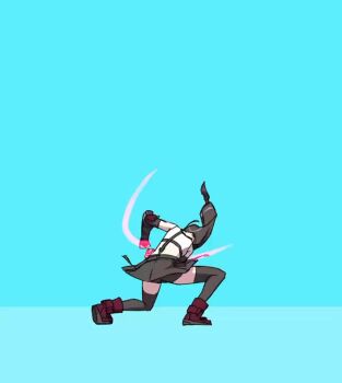 1girl animated bare_shoulders bike_shorts bike_shorts_under_skirt black_gloves black_hair black_skirt black_thighhighs blue_background boots breasts clenched_hands crop_top decoponmagi elbow_gloves fighting_stance final_fantasy final_fantasy_vii final_fantasy_vii_remake fingerless_gloves flip from_side gloves high_kick kicking large_breasts long_hair low-tied_long_hair midriff miniskirt navel punching simple_background skirt solo spin_kick suspender_skirt suspenders tagme tank_top thighhighs tifa_lockhart video white_tank_top