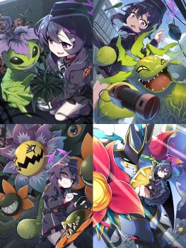 Rule 34 | 1girl, absurdres, alraumon, armor, bloomlordmon, blossomon, blue archive, blue eyes, crossover, digimon, digimon (creature), evolutionary line, flower, full armor, haruka (blue archive), hat, highres, lance, looking at another, original, petals, polearm, weapon, zassoumon