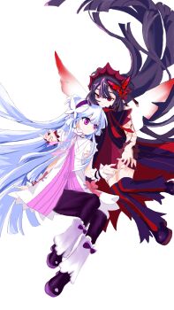 1girl absurdres ahoge black_hair blush bug butterfly chinese_commentary commentary_request cone_hair_bun dark_mother_(roco_kingdom) dress full_body hair_bun hair_ornament highres insect lina_(roco_kingdom) long_hair looking_at_viewer pink_eyes red_eyes roco_kingdom smile solo very_long_hair white_hair xiankelai