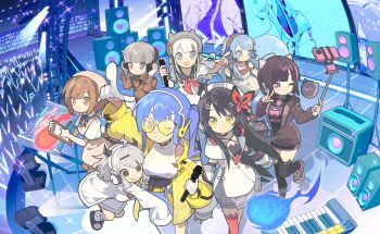 6+girls :d ;3 @_@ absurdres ahoge animal_ears apron artist_request asakura_neko audience beanie belt beret black_eyes black_hair black_horns black_jacket black_ribbon black_sailor_collar black_shirt black_shoes black_shorts black_slippers black_thighhighs blue_eyes blue_hair blue_shorts blunt_bangs blunt_ends blush bob_cut brown_coat brown_eyes brown_hair brown_skirt butterfly_hair_ornament cat_ears cellphone chelsea_(voez) clipboard closed_mouth coat collared_shirt crossover cytus cytus_ii deemo deemo_ii detached_sleeves dress echo_(deemo) fake_animal_ears fake_horns framed_breasts geopelia gloves grey_hair grey_hat hair_ornament hairclip halterneck hands_on_headphones hat headphones headphones_around_neck headscarf highres holding holding_clipboard holding_microphone holding_pen horned_headwear horns ilot_(rotaeno) instrument jacket keyboard_(instrument) kiwi_(rizline) lightning_bolt_symbol lightstick long_hair long_sleeves marija_(muse_dash) meowbot microphone multicolored_eyes multicolored_hair multiple_crossover multiple_girls muse_dash neck_ribbon neckerchief official_art one_eye_closed one_side_up open_mouth pen phigros phone pink_apron pink_headscarf pink_streaks pointing pointing_up psd_available puffy_short_sleeves puffy_sleeves purple_eyes q-chan_(yunyun_denpa_syndrome) rainbow_eyes red_neckerchief red_thighhighs ribbon rizline rotaeno sailor_collar sailor_dress scrunchie second-party_source selfie_stick sharp_teeth shirt shoes short_hair short_sleeves shorts sidelocks single_thighhigh skirt sleeveless sleeveless_sweater sleeves_past_fingers sleeves_past_wrists slippers smartphone smile sneakers socks sparkle speaker stage stage_lights streaked_hair striped_apron striped_clothes sunglasses sweater teeth thighhighs tinted_eyewear trench_coat two-tone_hair variant_set vertical-striped_apron vertical-striped_clothes voez w white_dress white_gloves white_hair white_hat white_jacket white_shirt white_sleeves white_socks white_sweater wrist_scrunchie yellow-tinted_eyewear yellow_belt yellow_eyes yellow_jacket yoso_(rizline) yunyun_denpa_syndrome