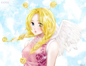 1girl blonde_hair character_name conis_(one_piece) female_focus highres one_piece skypiea solo wings