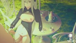 1boy 1girl aftersex animated artist_logo audible_speech breasts breasts_out clothed_female_nude_male colored_eyelashes cum cum_in_pussy cum_on_body cum_on_breasts cum_on_lower_body cum_on_upper_body cup echidna_(re:zero) ejaculation hair_between_eyes hetero holding_another&#039;s_wrist logo long_hair medium_breasts moaning navel nekololisama nipples nude open_mouth outdoors penis pussy pussy_juice re:zero_kara_hajimeru_isekai_seikatsu sex smile sound standing standing_missionary standing_sex table teacup uncensored vaginal very_long_hair video white_eyelashes white_hair