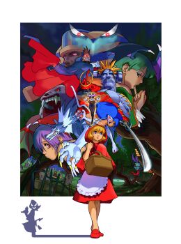 6+boys 6+girls abdomen_tail absurdres ahoge anakaris angry animal_ears animal_hands antennae apron arthropod_girl b.b._hood basket bat_wings bee_girl behind_tree bengus big_hair blonde_hair blue_eyes blue_hair blue_skin body_fur bolt_(hardware) border capcom cat_ears cat_girl cat_paws cat_tail claws clenched_teeth colored_skin darkstalkers demitri_maximoff different_shadow distant dress dual_persona everyone evil_grin evil_smile felicia_(darkstalkers) forest furry furry_male game_cg glowing glowing_eyes graveyard green_hair grin gun head_wings highres hsien-ko huge_ahoge insect_girl insect_wings jedah_dohma jiangshi jon_talbain leotard lilith_(darkstalkers) long_hair long_tongue looking_at_viewer lord_raptor morrigan_aensland multiple_boys multiple_girls mummy nature nemes non-web_source open_mouth picnic_basket promotional_art purple_hair q-bee red_dress red_eyes red_hood red_leotard red_pupils red_shoes sasquatch_(darkstalkers) shadow shoes short_hair smile stinger submachine_gun tail teeth tongue tongue_out uzi vampire_savior:_the_lord_of_vampire victor_von_gerdenheim weapon werewolf white_border white_fur wings yeti_(creature) zombie
