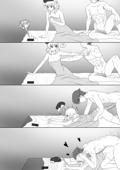 1boy 2girls ? ayanokouji_kiyotaka bed blush braid breasts cellphone censored collarbone deep_penetration doggystyle elbow_gloves gloves greyscale half-closed_eyes hand_on_another's_head hat heart highres karuizawa_kei large_penis medium_hair monochrome mosaic_censoring multiple_girls netorare on_bed open_mouth penis phone phone_call rienia rolling_eyes sakayanagi_arisu sequential sex sex_from_behind sidelocks simple_background small_breasts surprised thighhighs unworn_hat unworn_headwear vaginal youkoso_jitsuryoku_shijou_shugi_no_kyoushitsu_e